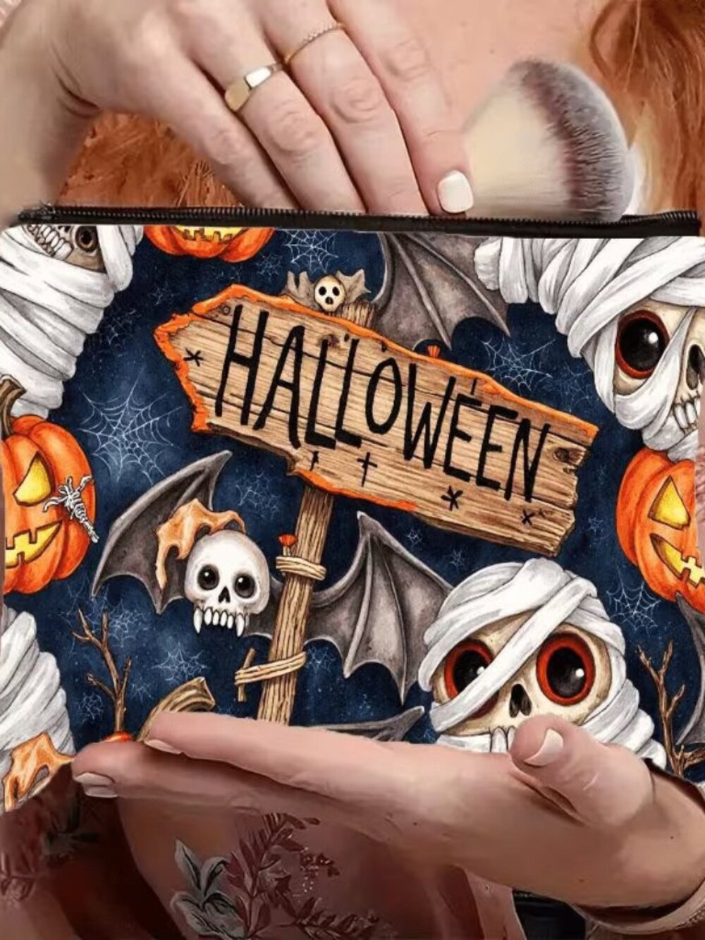 Halloween Gothic Halloween Sign w Creature Makeup Bag Double-Sided 6.3"h x 8.7"w